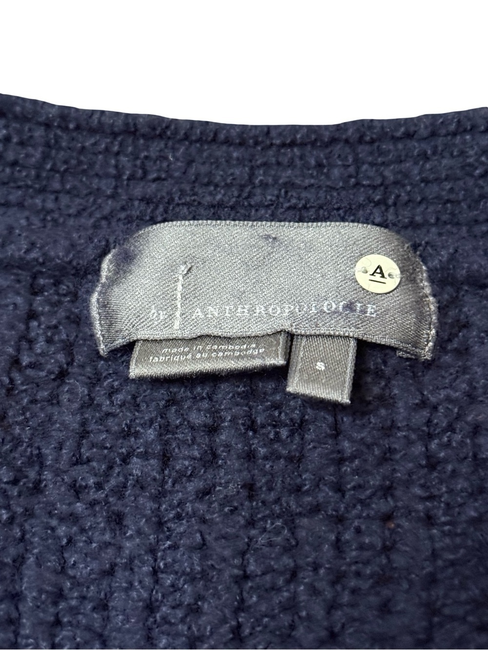 Classic Navy Ribbed Button-Front Women's Cardigan - Picture 3 of 3